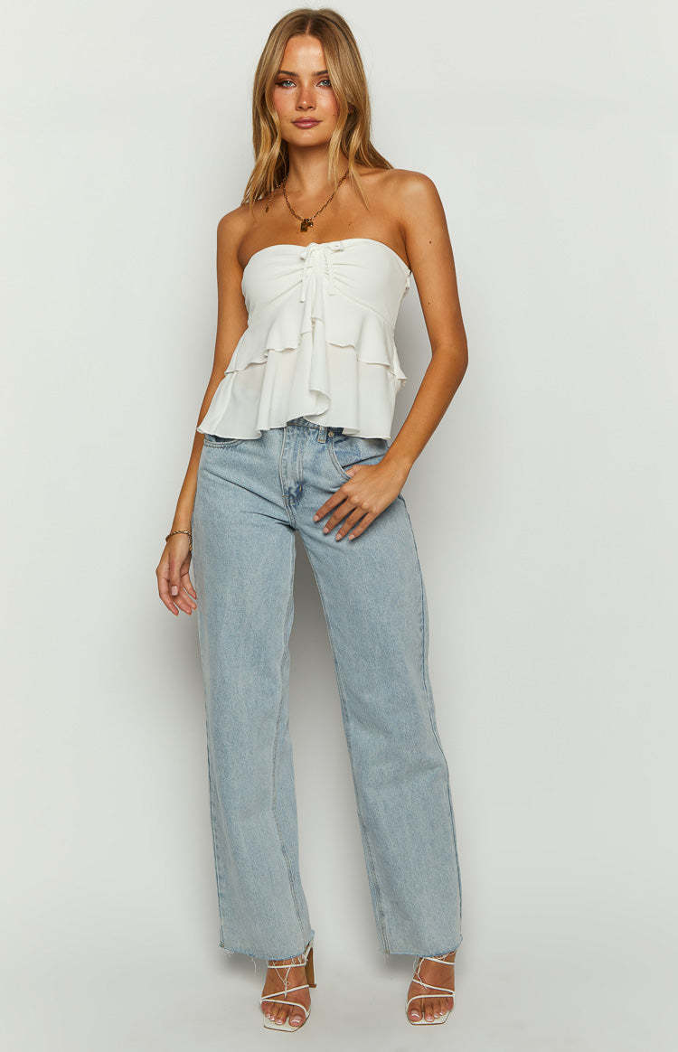 Raleigh White Ruffle Strapless Top-Vavasi.All Rights Reserved.