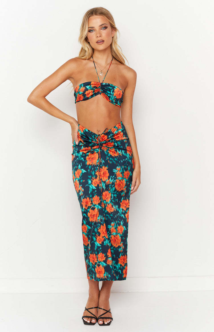 Rani Red Floral Crop Top-Vavasi.All Rights Reserved.