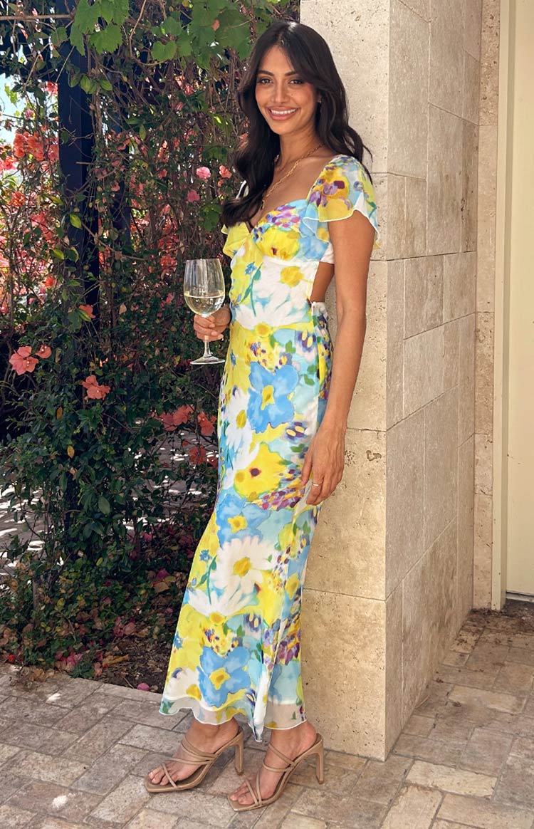 Raymi Blue Floral Chiffon Maxi Dress-Vavasi.All Rights Reserved.