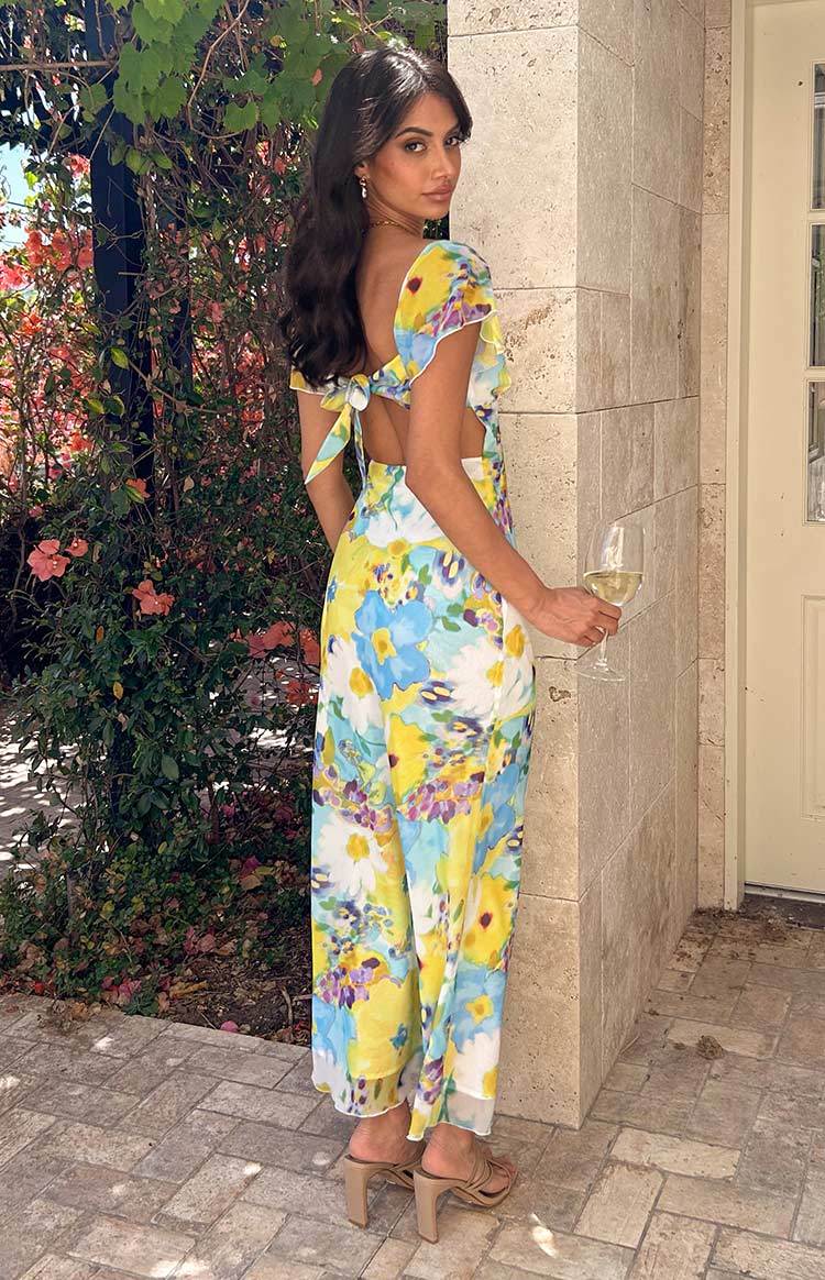 Raymi Blue Floral Chiffon Maxi Dress-Vavasi.All Rights Reserved.