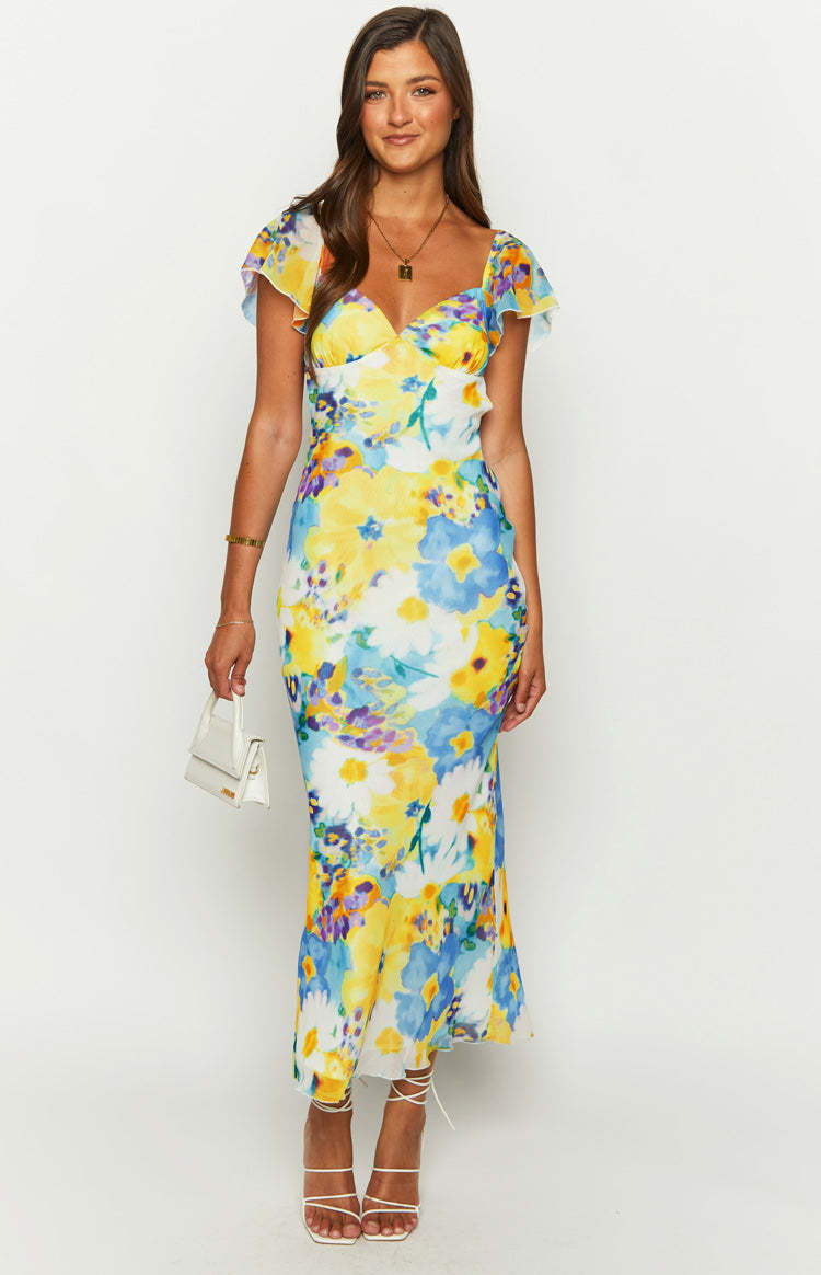Raymi Blue Floral Chiffon Maxi Dress-Vavasi.All Rights Reserved.