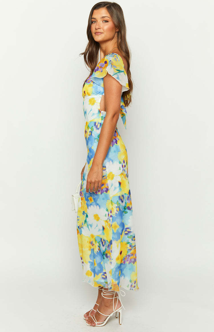 Raymi Blue Floral Chiffon Maxi Dress-Vavasi.All Rights Reserved.