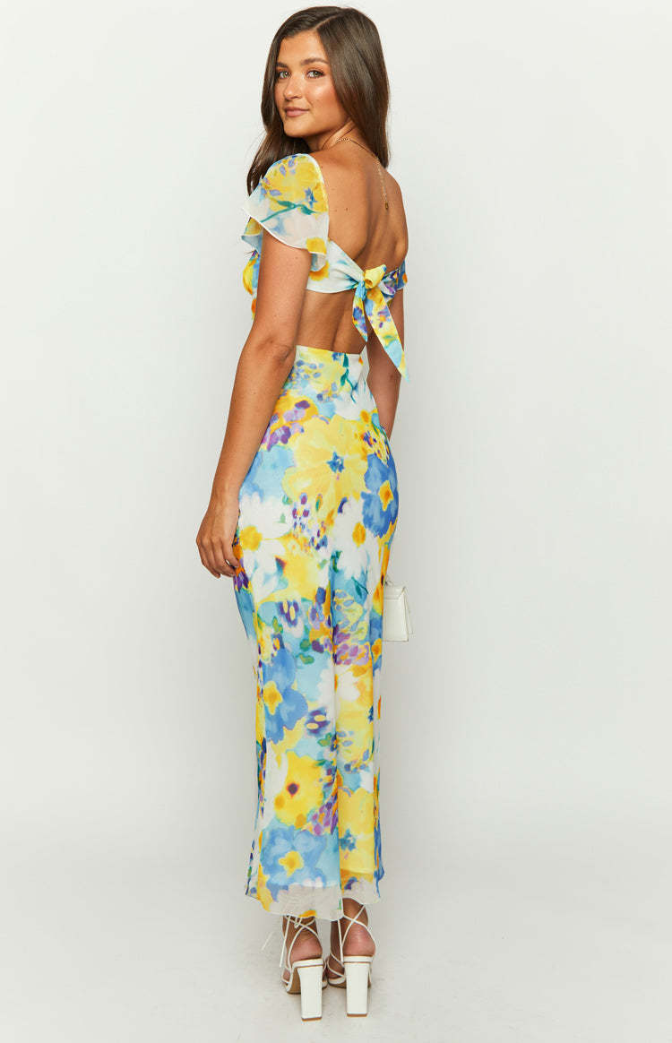 Raymi Blue Floral Chiffon Maxi Dress-Vavasi.All Rights Reserved.