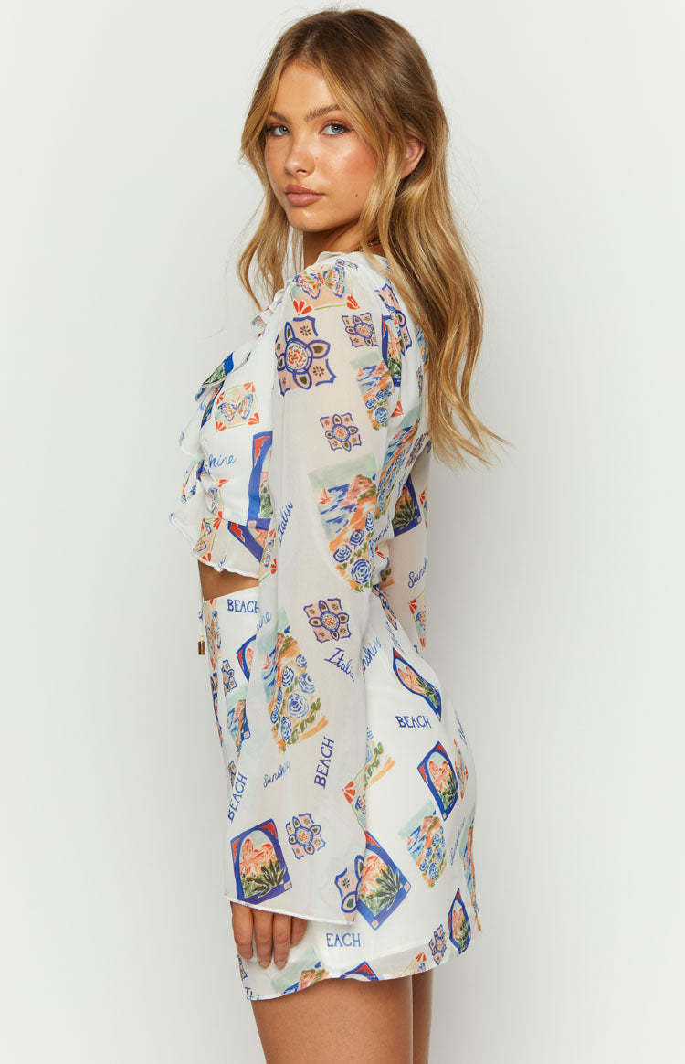 Raymin White Chiffon Long Sleeve Mini Dress-Vavasi.All Rights Reserved.
