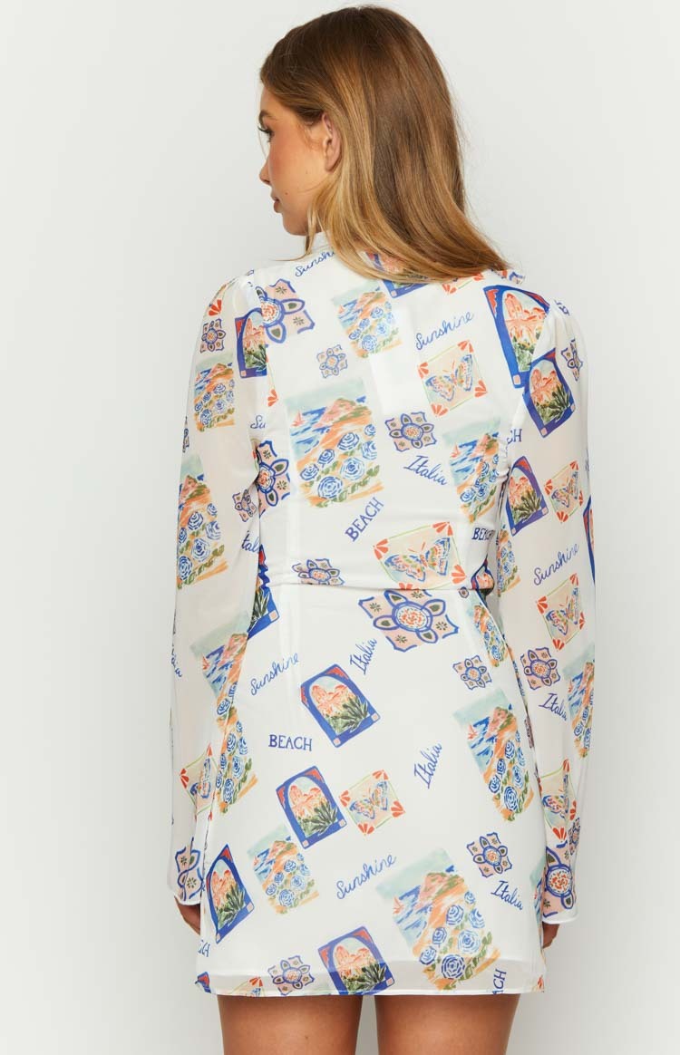 Raymin White Chiffon Long Sleeve Mini Dress-Vavasi.All Rights Reserved.