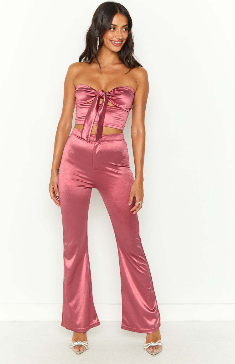Raynah Pink Strapless Tie Front Top-Vavasi.All Rights Reserved.