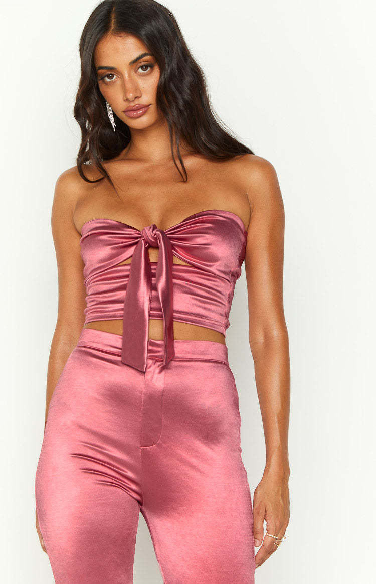 Raynah Pink Strapless Tie Front Top-Vavasi.All Rights Reserved.