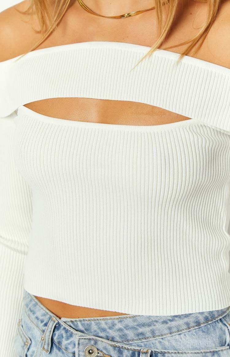 Ren White Rib Knit Long Sleeve Top-Vavasi.All Rights Reserved.