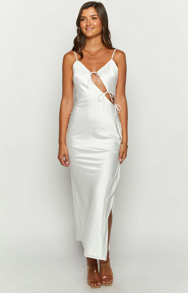 Renaissance White Satin Maxi Dress-Vavasi.All Rights Reserved.