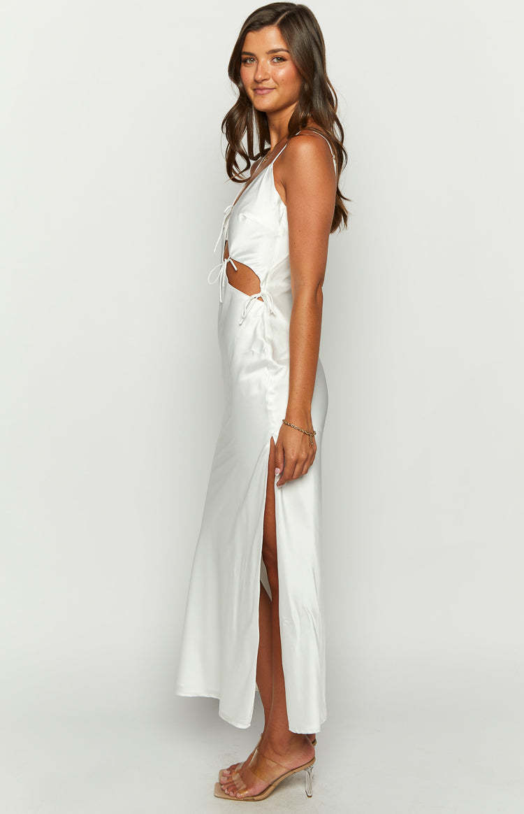 Renaissance White Satin Maxi Dress-Vavasi.All Rights Reserved.