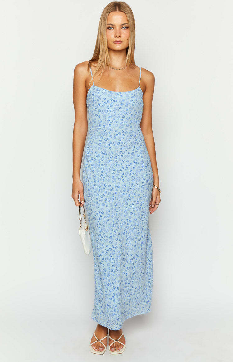 Renesmee Blue Floral Print Maxi Dress-Vavasi.All Rights Reserved.