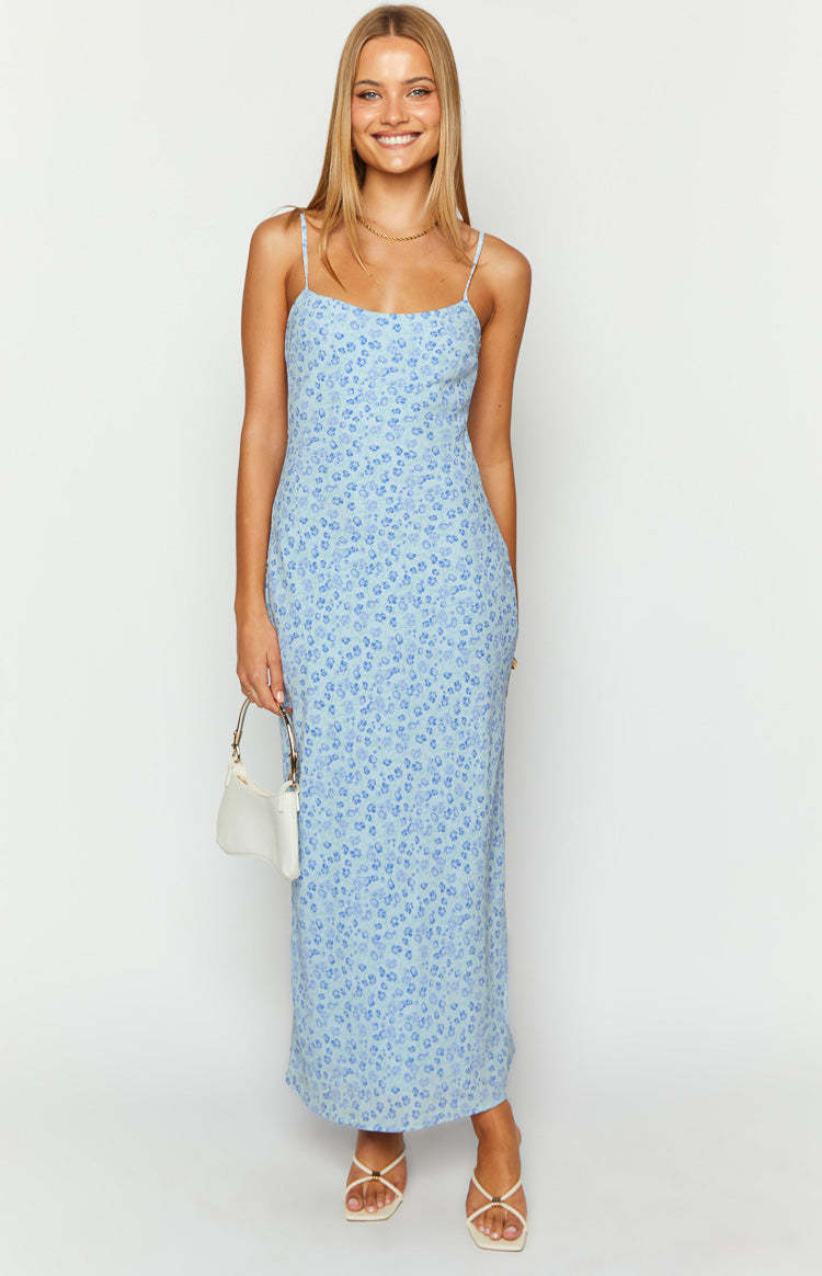 Renesmee Blue Floral Print Maxi Dress-Vavasi.All Rights Reserved.