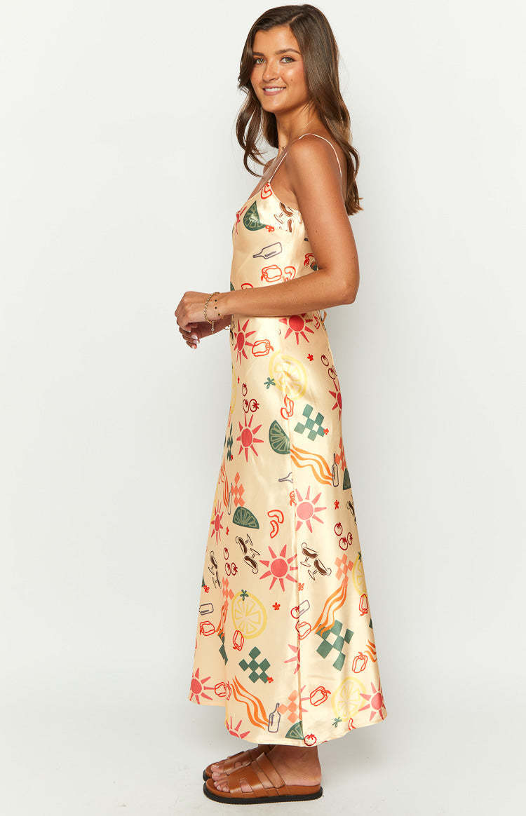 Renesmee Golden Escape Yellow Print Maxi Dress-Vavasi.All Rights Reserved.