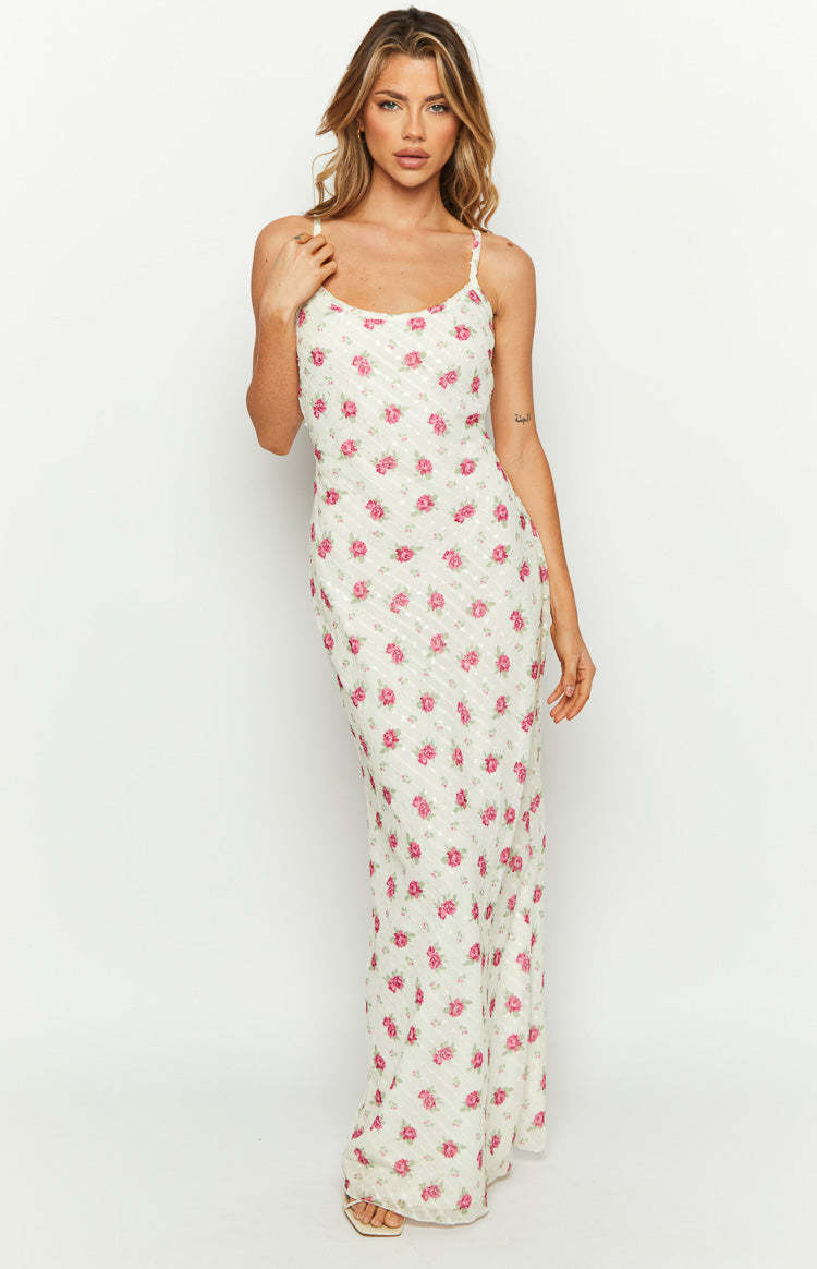 Renesmee White Floral Chiffon Maxi Dress-Vavasi.All Rights Reserved.