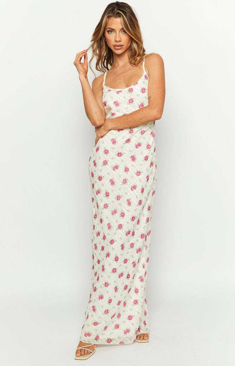 Renesmee White Floral Chiffon Maxi Dress-Vavasi.All Rights Reserved.