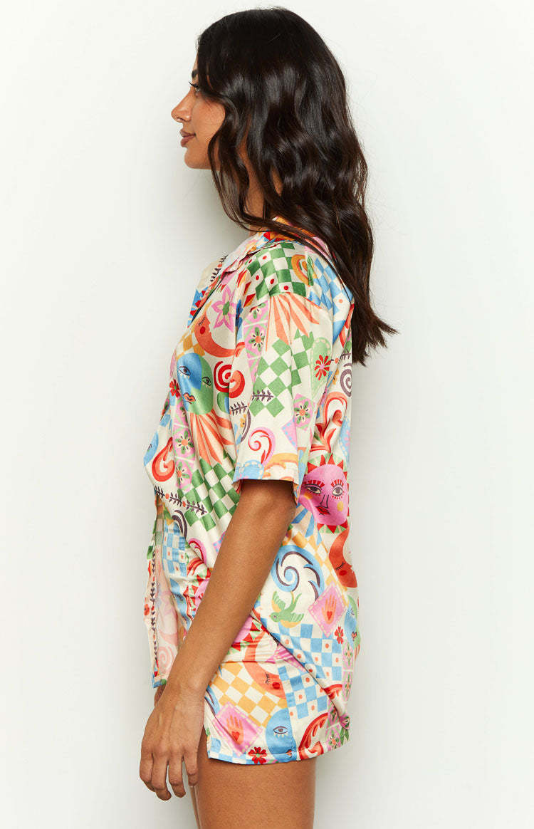 Resort Summer Print Satin Shirt-Vavasi.All Rights Reserved.