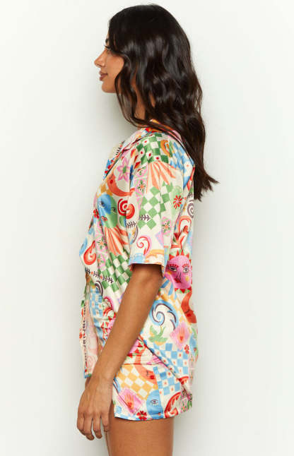 Resort Summer Print Satin Shirt-Vavasi.All Rights Reserved.