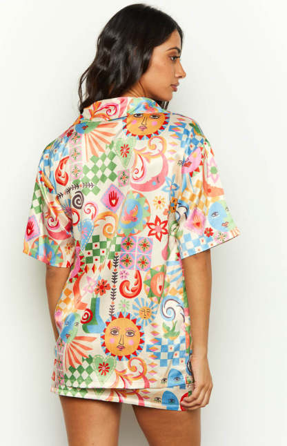 Resort Summer Print Satin Shirt-Vavasi.All Rights Reserved.