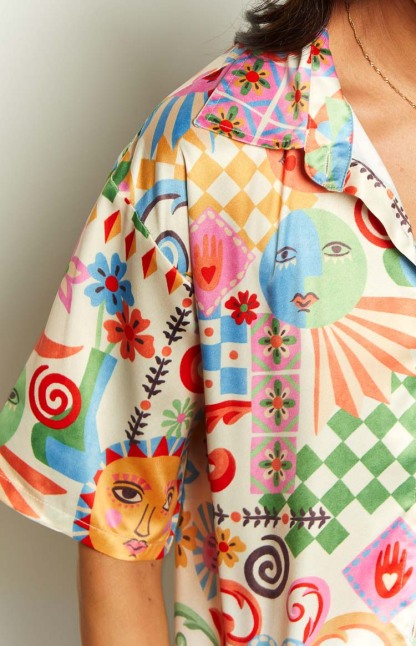 Resort Summer Print Satin Shirt-Vavasi.All Rights Reserved.