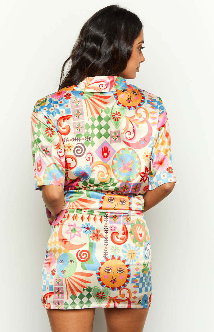 Resort Summer Print Satin Mini Skirt-Vavasi.All Rights Reserved.