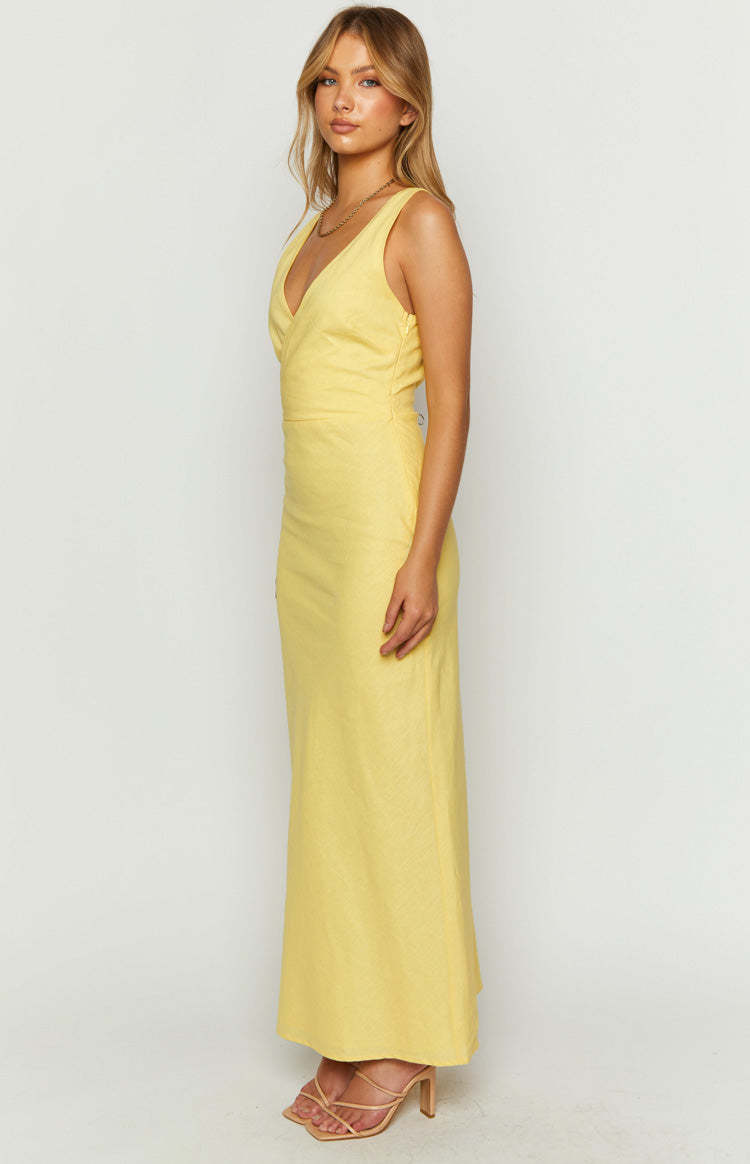 Resorts Yellow Linen Blend Maxi Dress-Vavasi.All Rights Reserved.