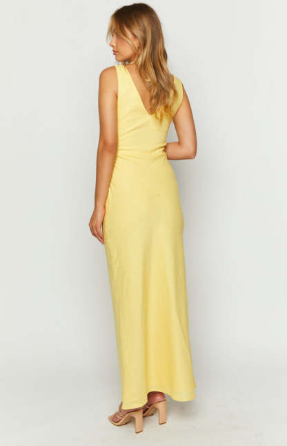 Resorts Yellow Linen Blend Maxi Dress-Vavasi.All Rights Reserved.