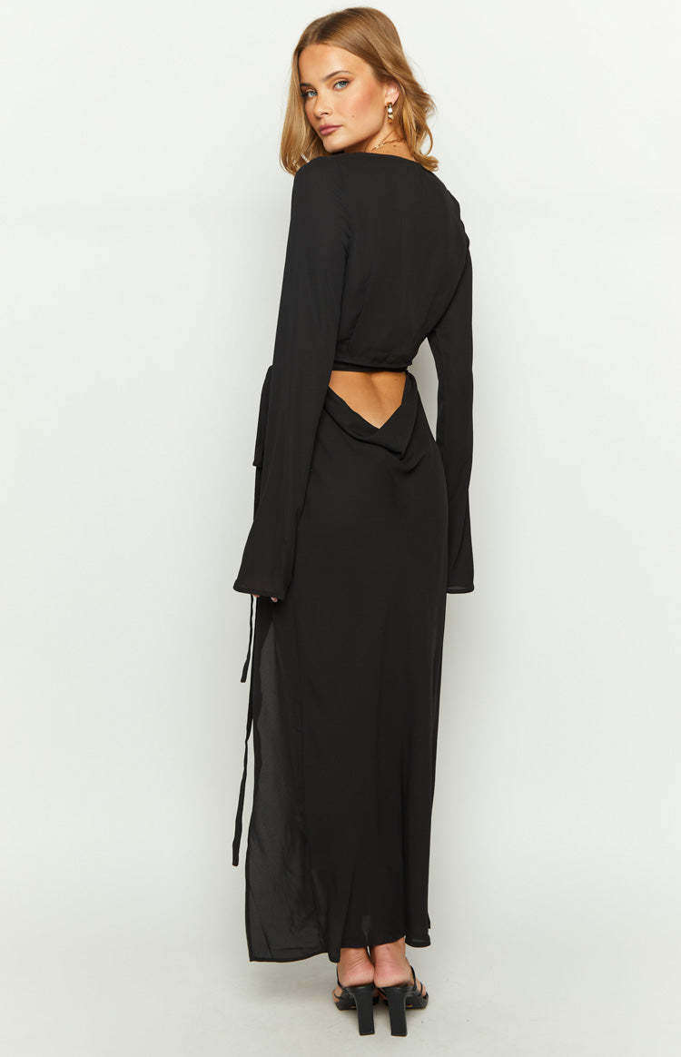 Reyna Black Long Sleeve Maxi Dress-Vavasi.All Rights Reserved.
