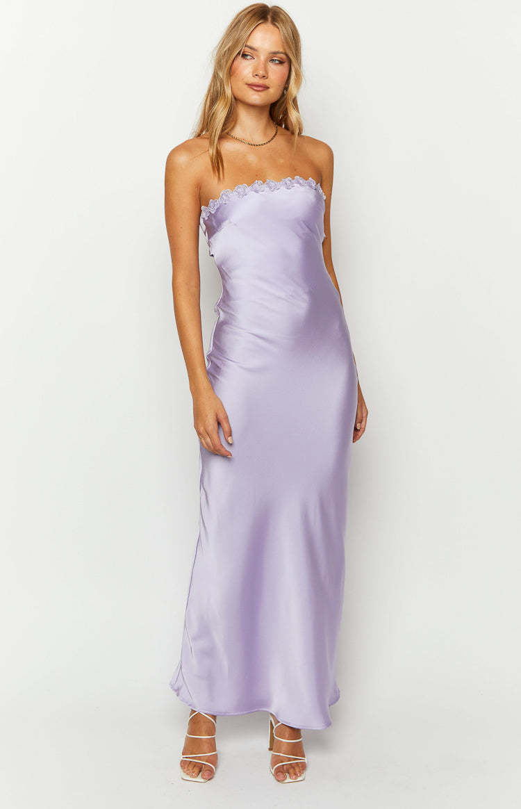 Rhea Purple Satin Strapless Maxi Dress-Vavasi.All Rights Reserved.