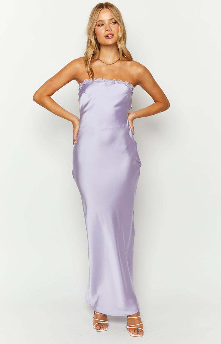 Rhea Purple Satin Strapless Maxi Dress-Vavasi.All Rights Reserved.