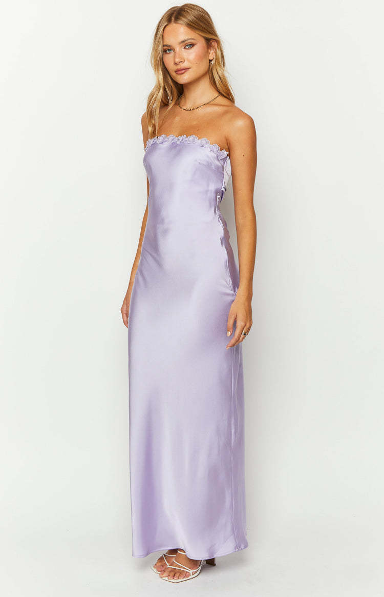 Rhea Purple Satin Strapless Maxi Dress-Vavasi.All Rights Reserved.