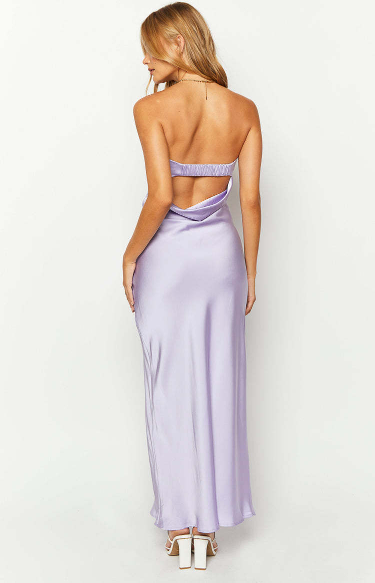 Rhea Purple Satin Strapless Maxi Dress-Vavasi.All Rights Reserved.