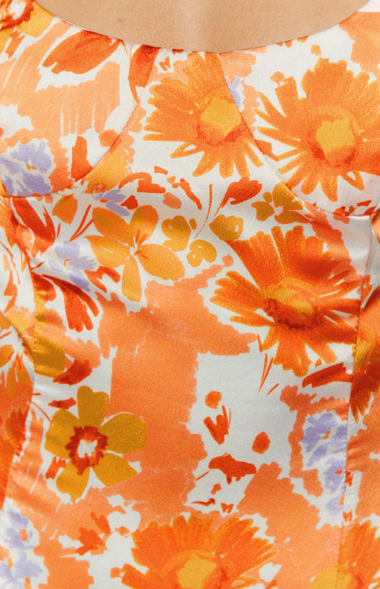 Rihanna Orange Floral Mini Dress-Vavasi.All Rights Reserved.