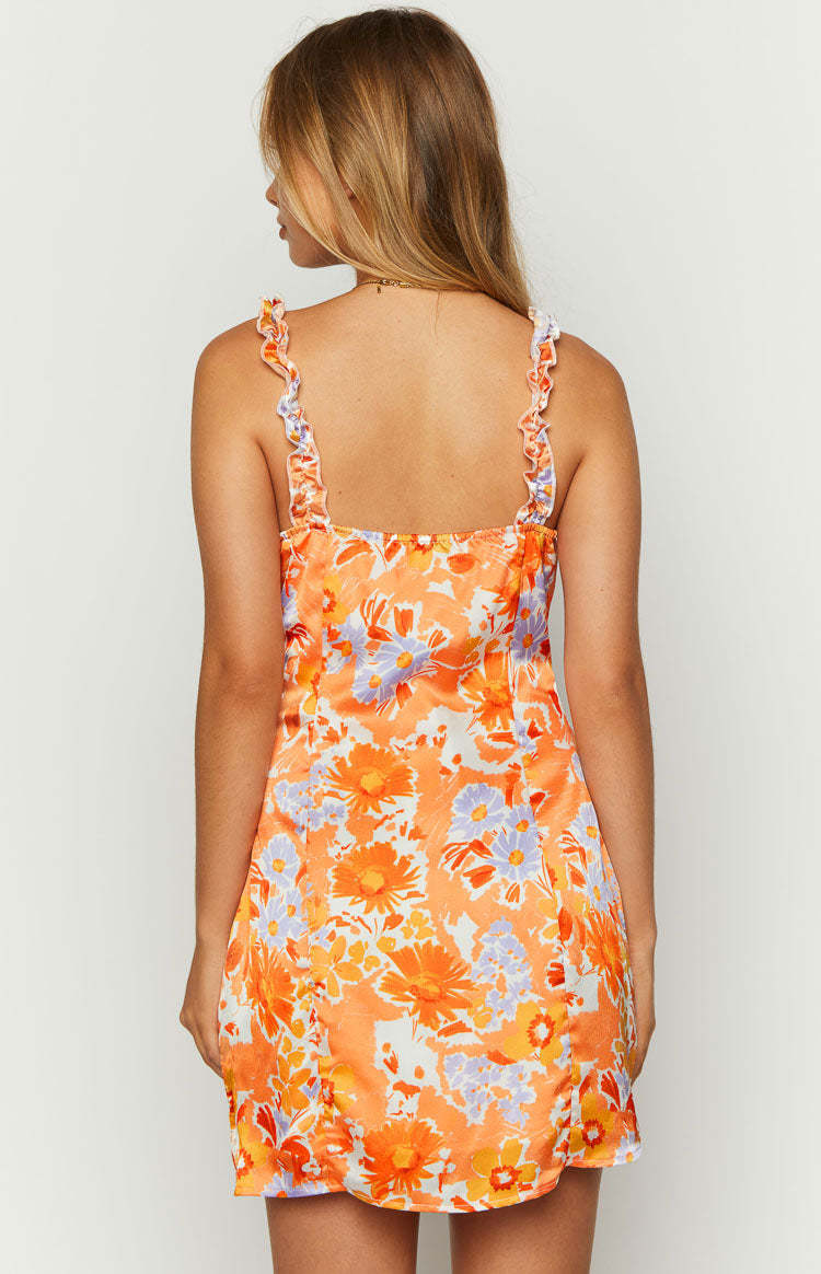 Rihanna Orange Floral Mini Dress-Vavasi.All Rights Reserved.