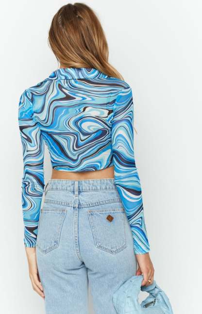 Riley Print Tie Front Mesh Top-Vavasi.All Rights Reserved.