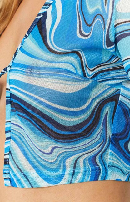 Riley Print Tie Front Mesh Top-Vavasi.All Rights Reserved.