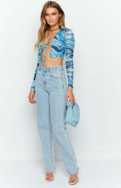 Riley Print Tie Front Mesh Top-Vavasi.All Rights Reserved.