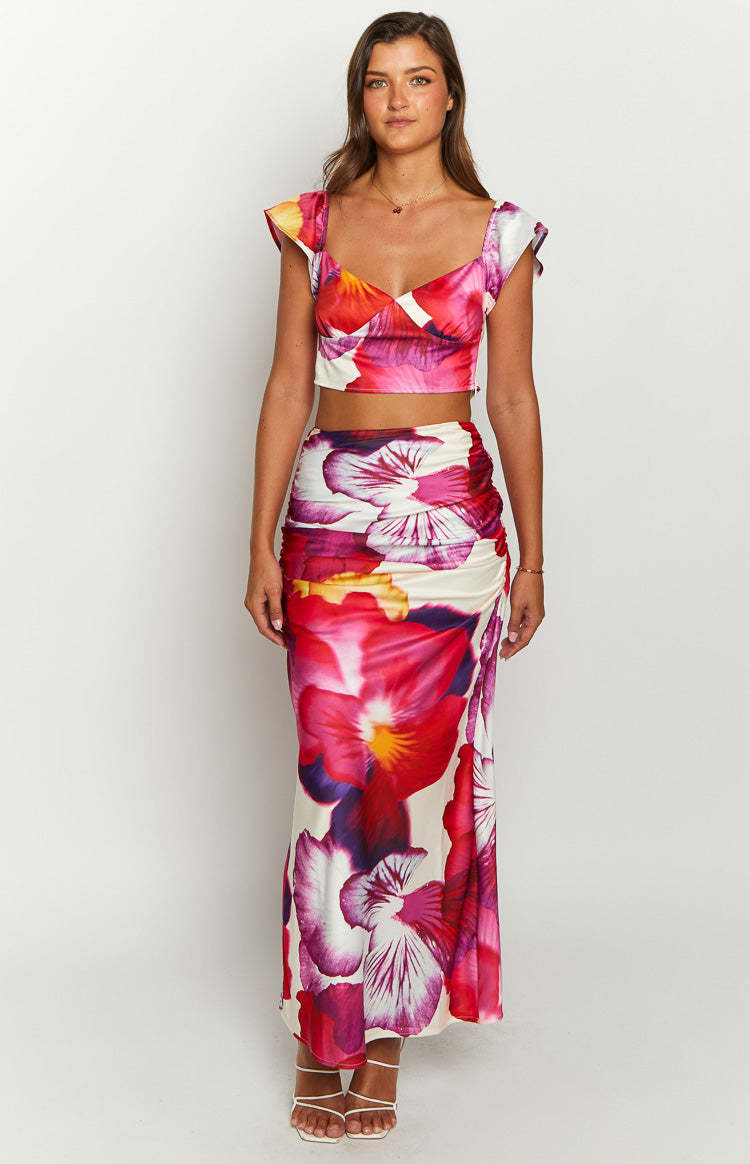 Romantic Rose Pink Floral Print Crop Top-Vavasi.All Rights Reserved.