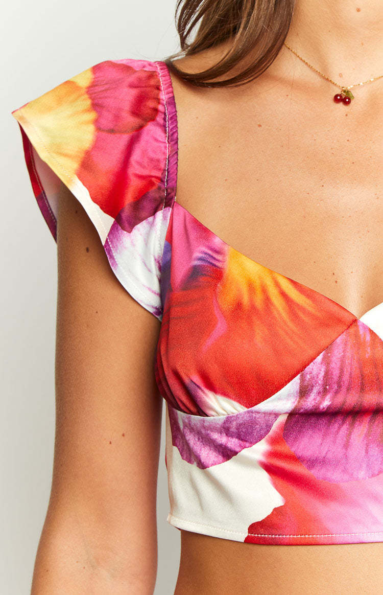 Romantic Rose Pink Floral Print Crop Top-Vavasi.All Rights Reserved.