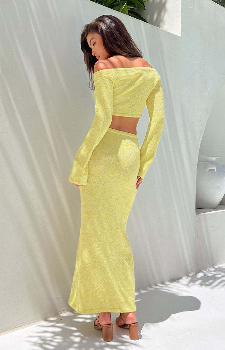Romie Yellow Knit Maxi Skirt-Vavasi.All Rights Reserved.