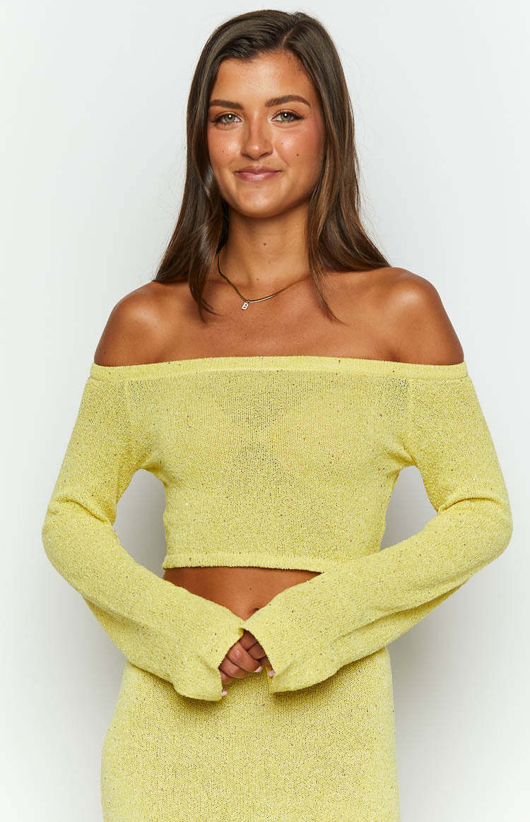 Romie Yellow Knit Long Sleeve Top-Vavasi.All Rights Reserved.