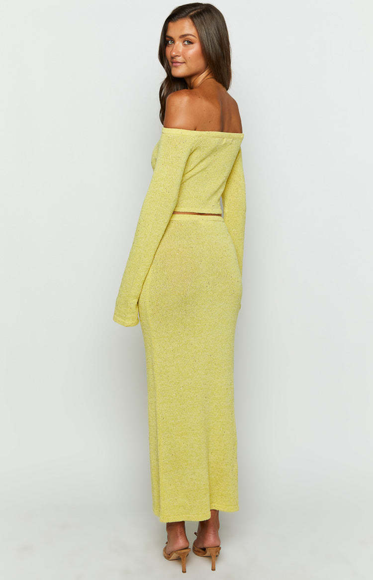 Romie Yellow Knit Maxi Skirt-Vavasi.All Rights Reserved.