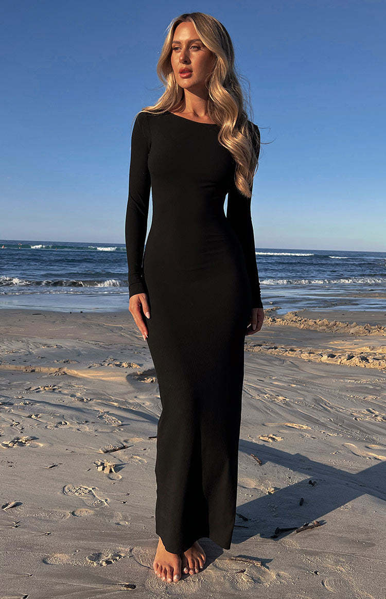 Romilly Black Long Sleeve Maxi Dress-Vavasi.All Rights Reserved.
