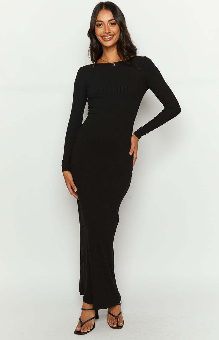 Romilly Black Long Sleeve Maxi Dress-Vavasi.All Rights Reserved.