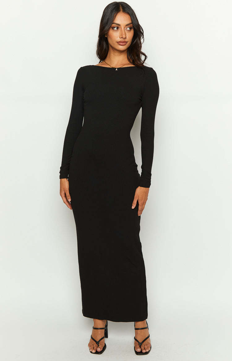 Romilly Black Long Sleeve Maxi Dress-Vavasi.All Rights Reserved.