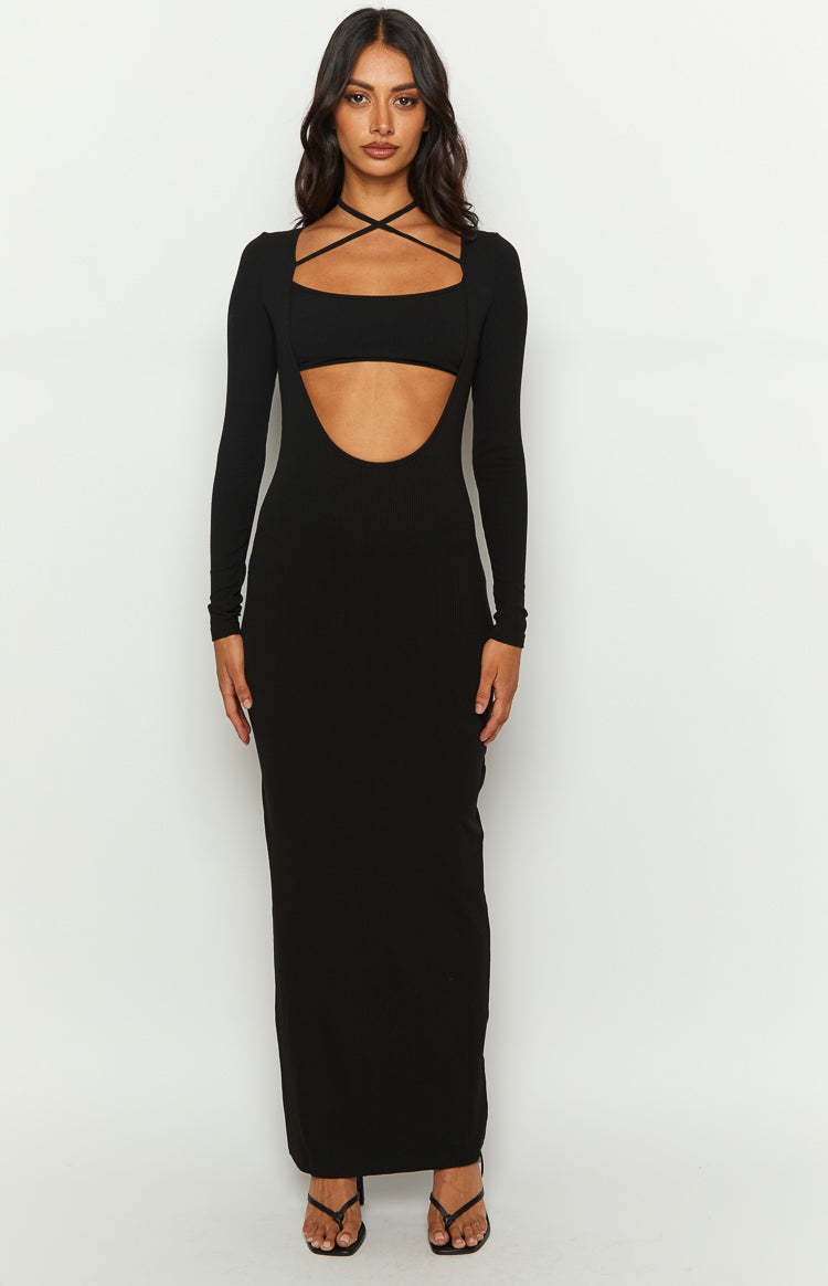 Romilly Black Long Sleeve Maxi Dress-Vavasi.All Rights Reserved.
