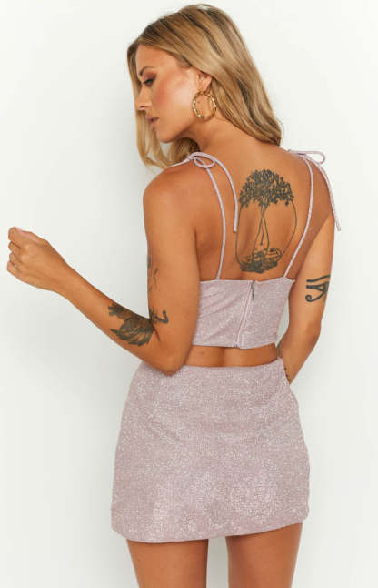 Rosa Pink Tie Shoulder Corset Top-Vavasi.All Rights Reserved.