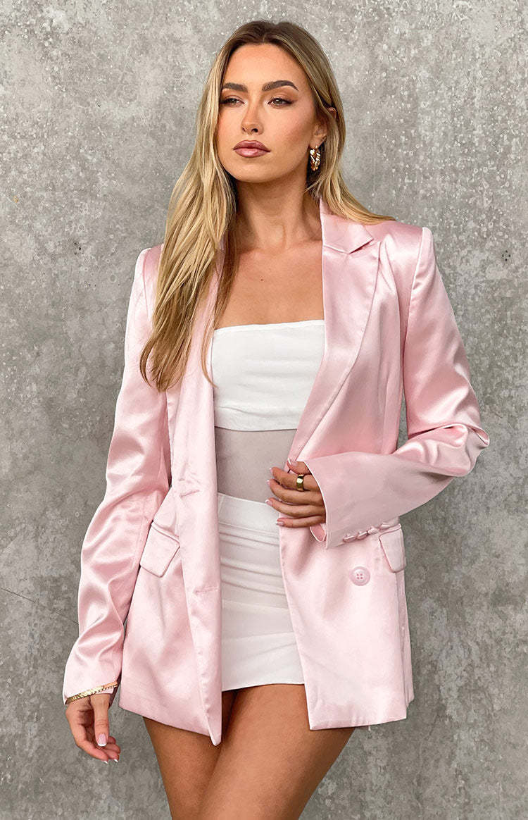 Rose Pink Satin Blazer-Vavasi.All Rights Reserved.