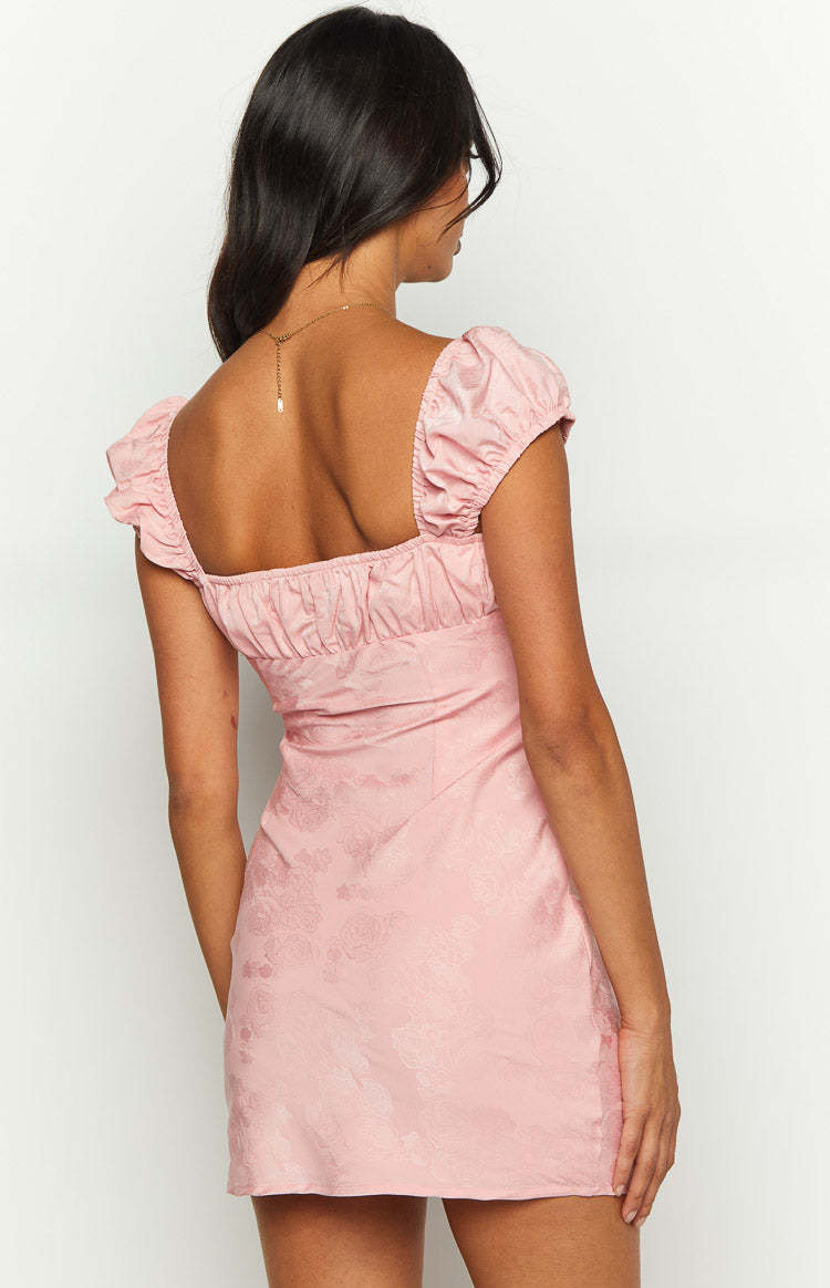 Rosie Blush Pink Satin Mini Dress-Vavasi.All Rights Reserved.