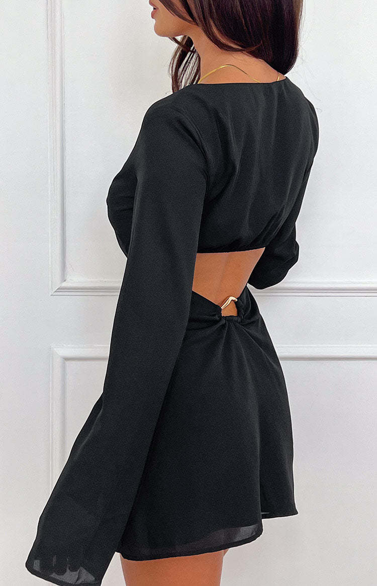 Rowan Long Sleeve Black Mini Dress-Vavasi.All Rights Reserved.