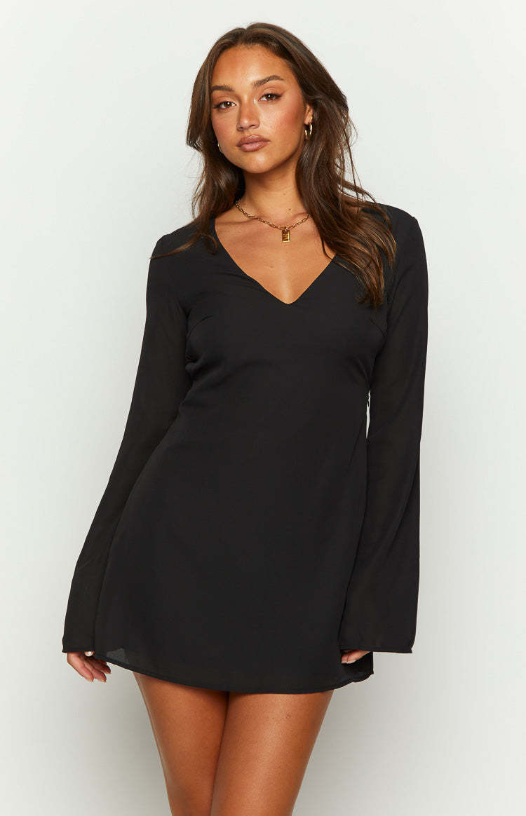 Rowan Long Sleeve Black Mini Dress-Vavasi.All Rights Reserved.